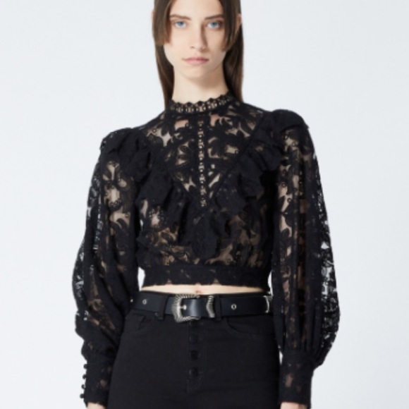 The Kooples Tops - The Kooples Black Lace High Neck Crop Dress Top sz M (FR 2) $285 NWOT
